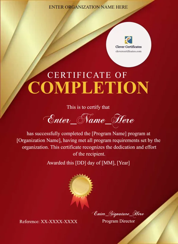 Program Completion Certificate Burgundy Filigree Formal Portrait — Certificate Template Preview