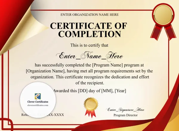 Free Program Completion Certificate — Burgundy Ribbon Landscape