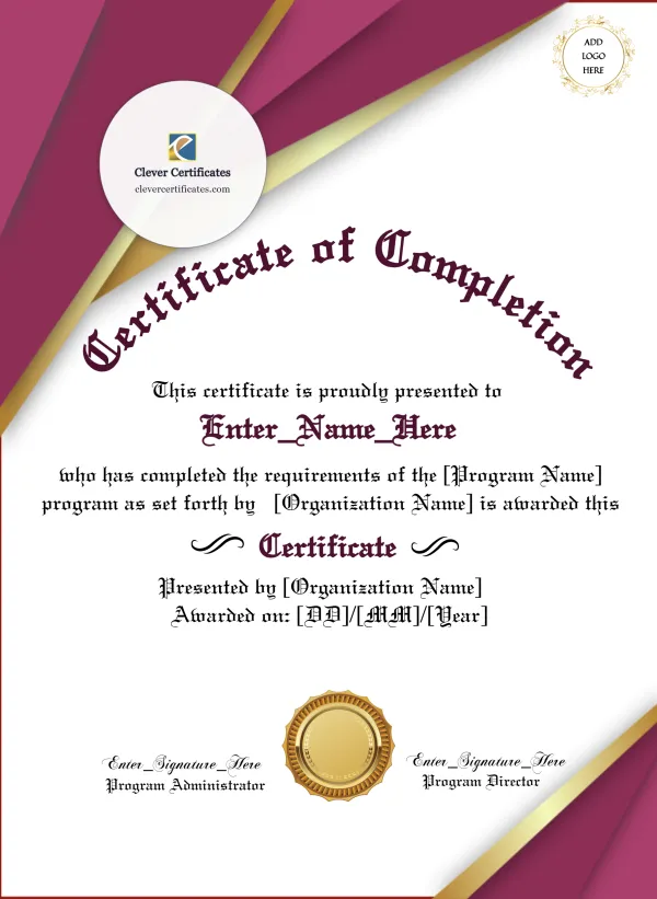 Program Completion Certificate Old English Flourish Portrait — Certificate Template Preview