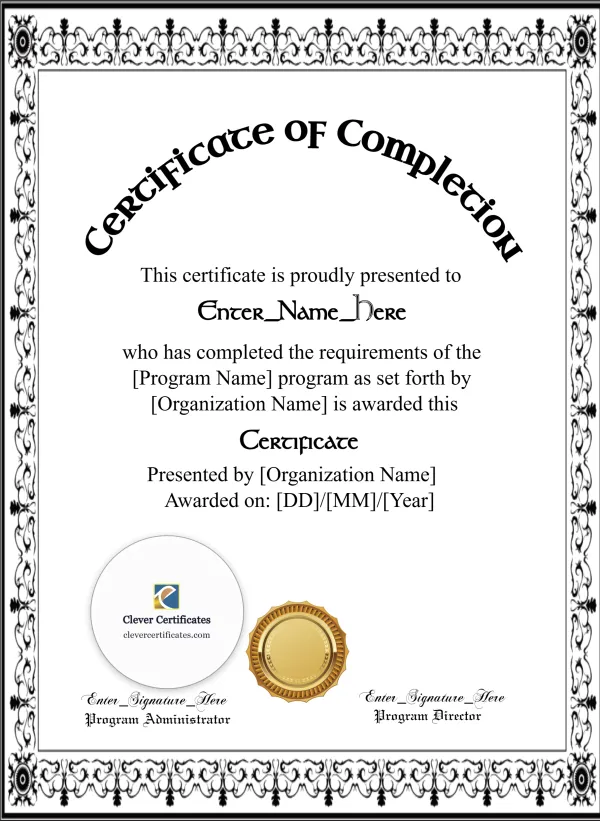 Program Completion Certificate Geometric Blackletter Portrait — Certificate Template Preview