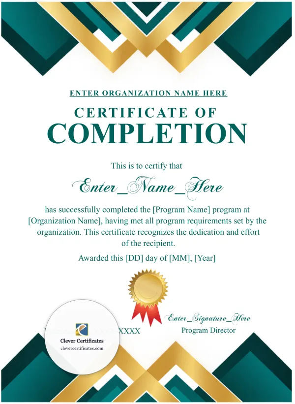 Program Completion Certificate Green Filigree Portrait — Certificate Template Preview