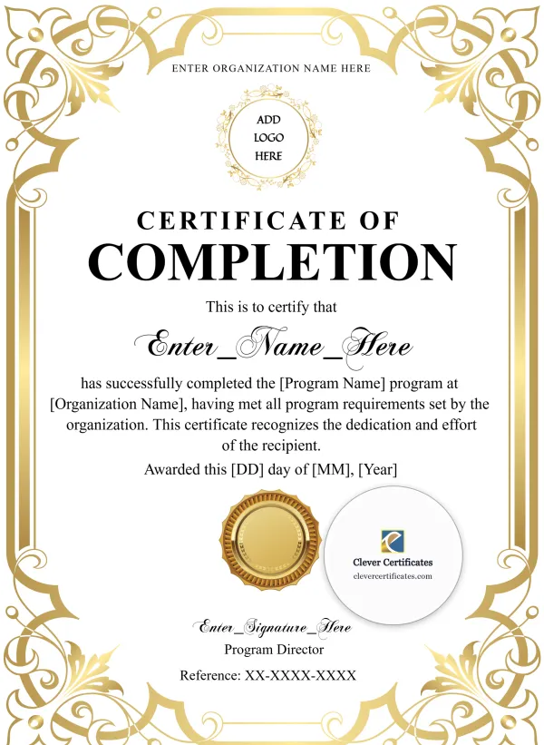 Printable Certificate Of Completion Portrait — Certificate Template Preview
