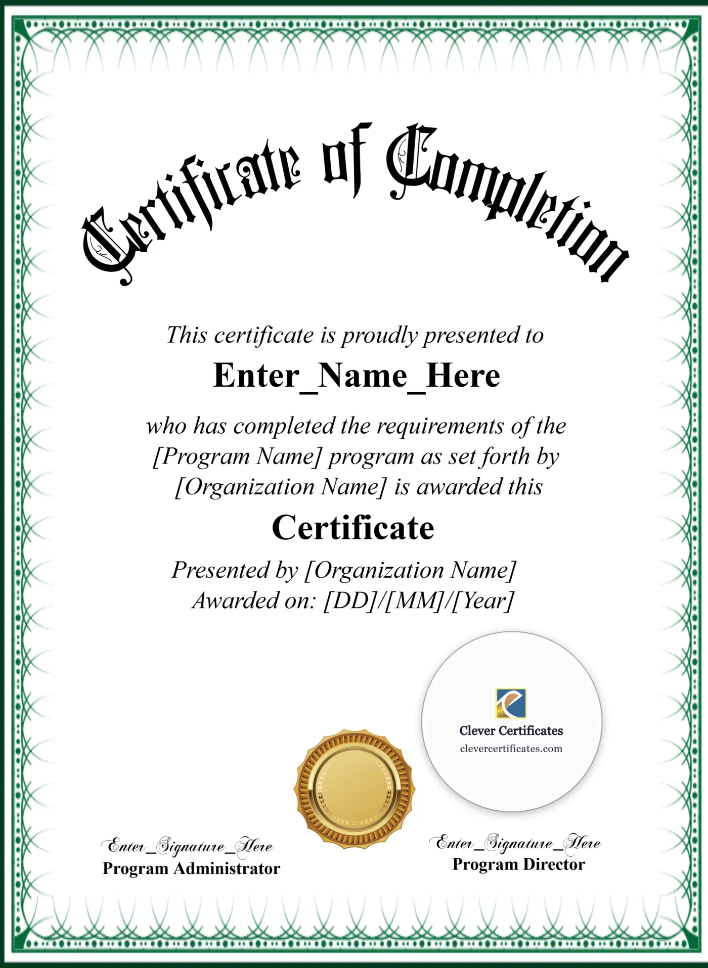 Certificate Of Completion Portrait — Certificate Template Preview
