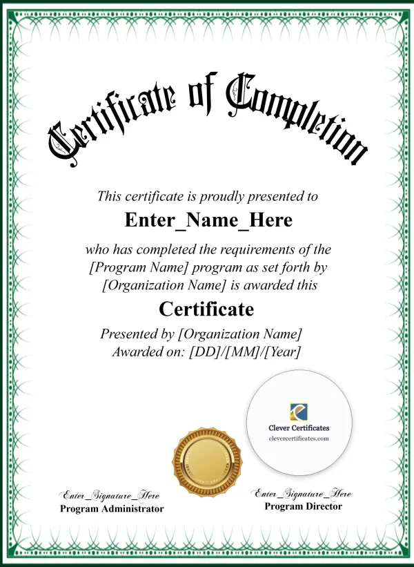 Certificate Of Completion Portrait — Certificate Template Preview