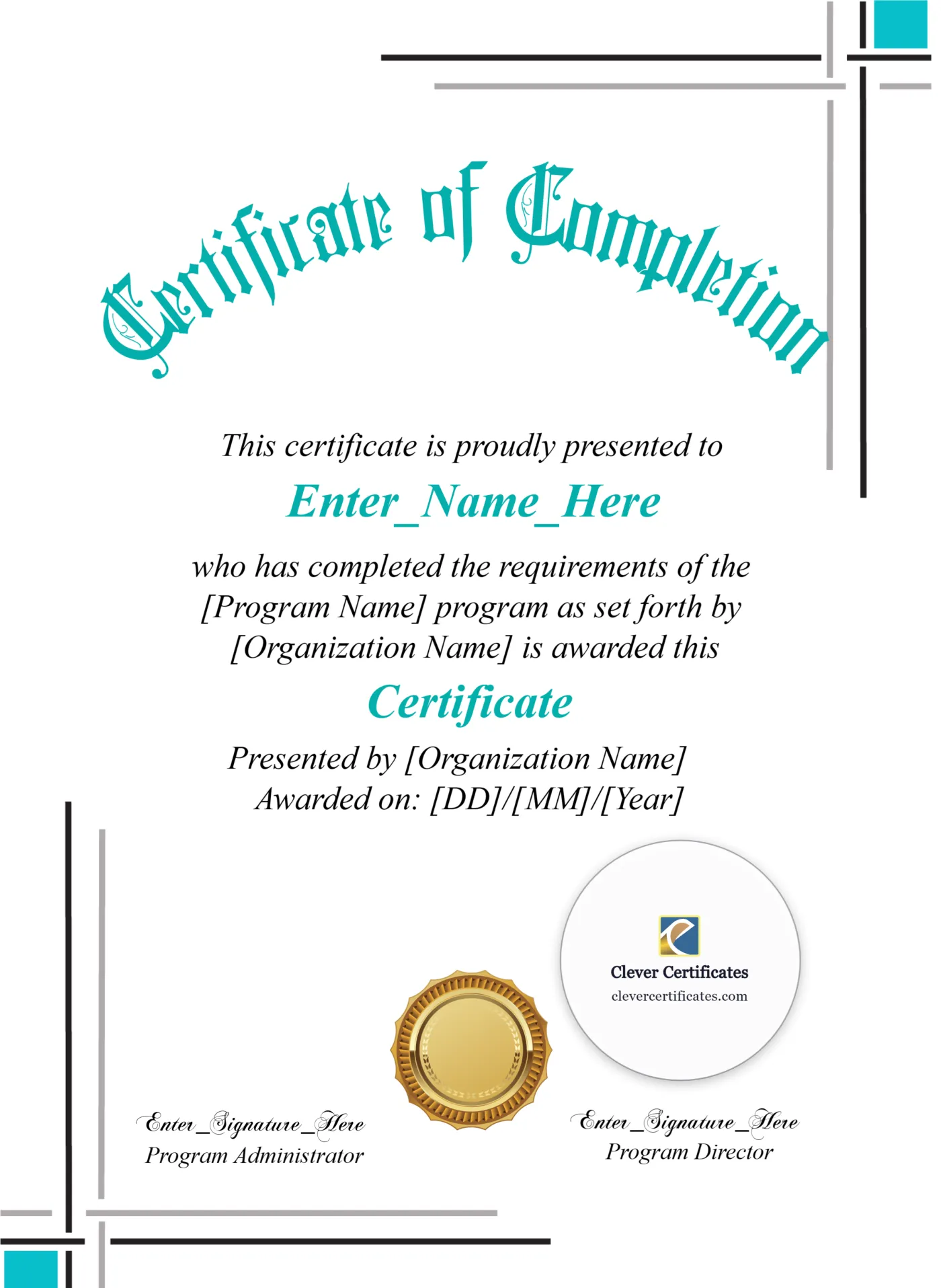 COMPLETION CERTIFICATE Portrait — Certificate Template Preview