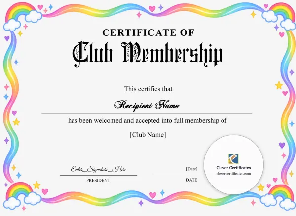Free Club Membership Certificate — Rainbow Border Landscape