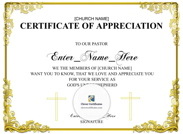 Free Pastor Appreciation Certificate — Gold Baroque Frame Landscape