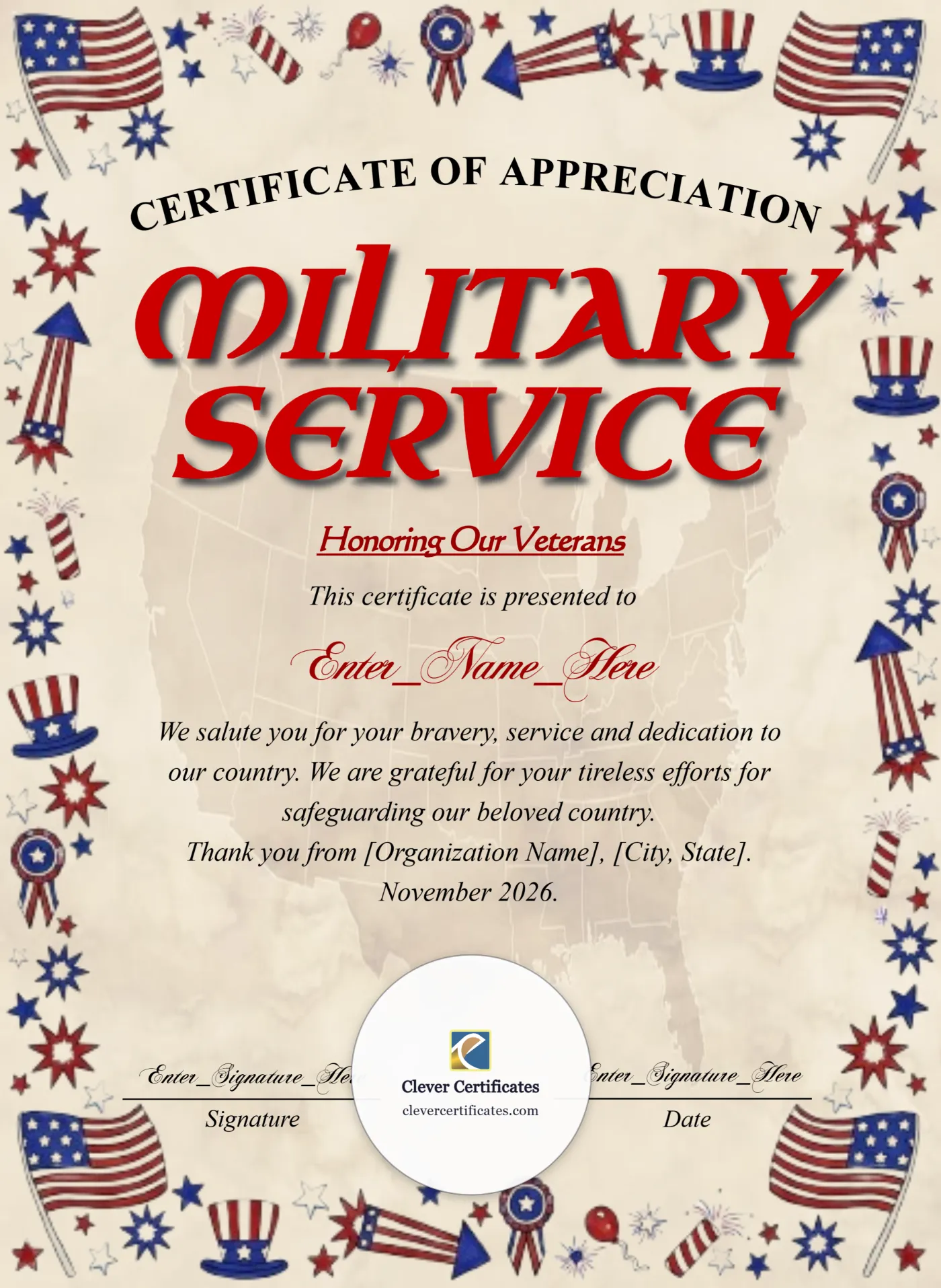 Certificate Of Honor For Veterans Portrait — Certificate Template Preview