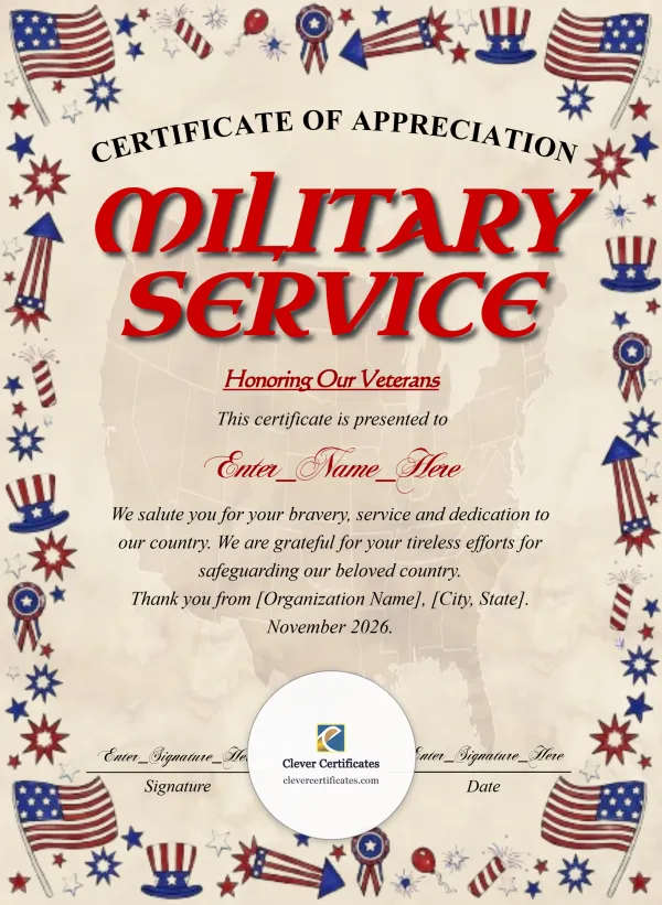 Certificate Of Honor For Veterans Portrait — Certificate Template Preview
