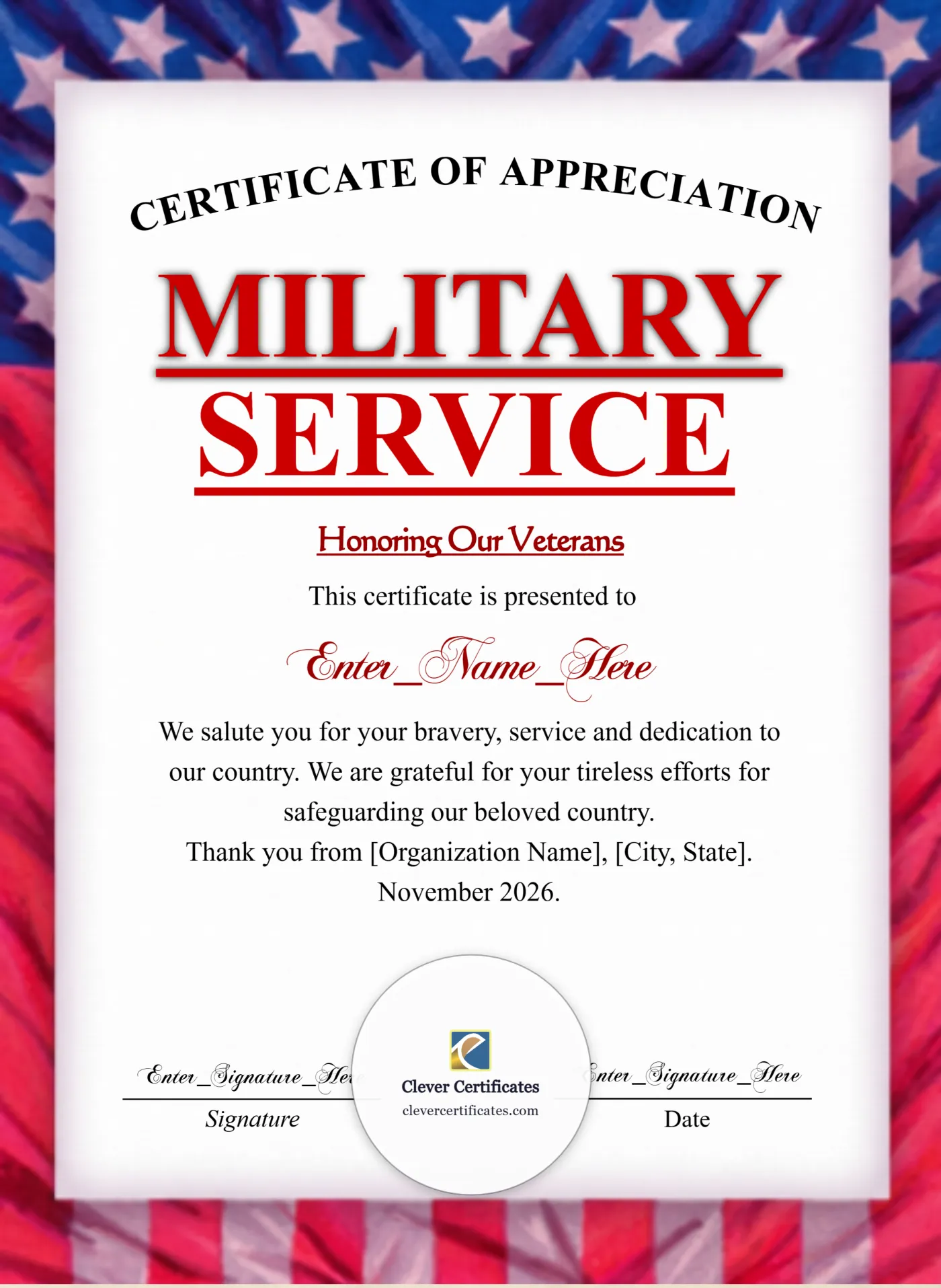 Veteran Employee Appreciation Certificate Portrait — Certificate Template Preview