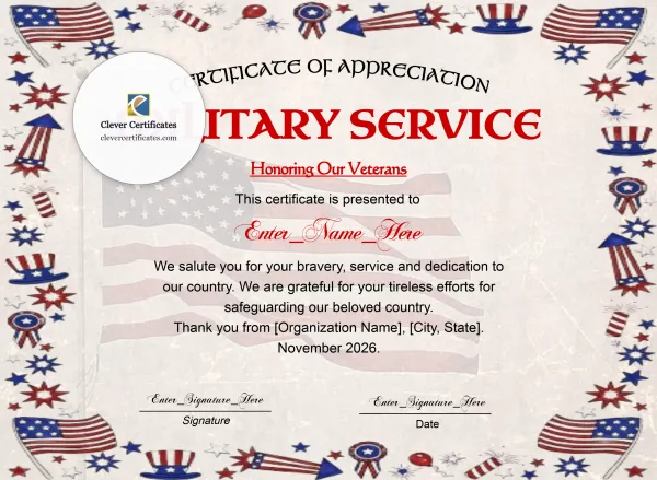Free Veterans Day Thank You Certificate — Stars and Stripes Landscape