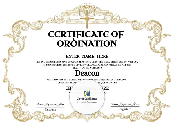 Free Deacon Ordination Certificate — Cream and Gold Scroll Landscape