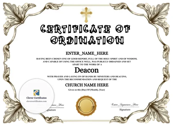 Free Deacon Ordination Certificate — Antique Acanthus Corners Landscape