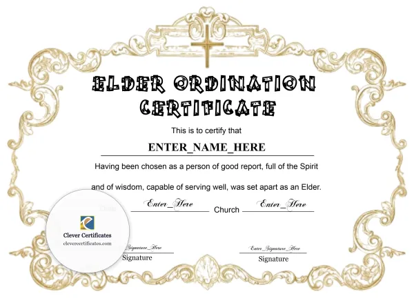 Free Elder Ordination Certificate — Cream and Gold Scroll Landscape