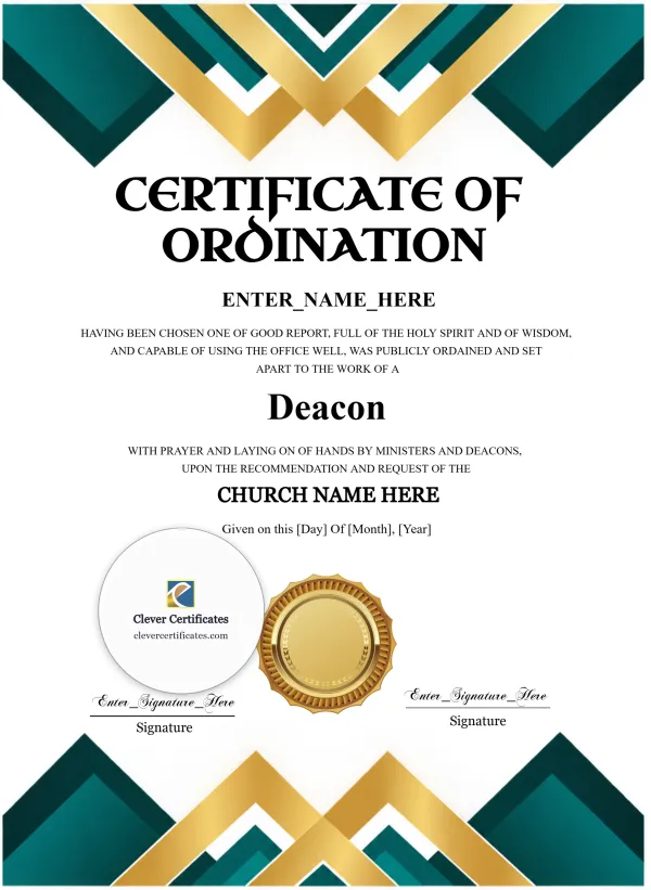 Deacon Ordination Certificate Black And Gold Portrait — Certificate Template Preview