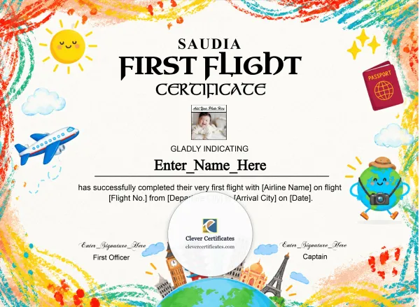 Free Saudia First Flight Certificate with Photo — Crayon Travel Landscape