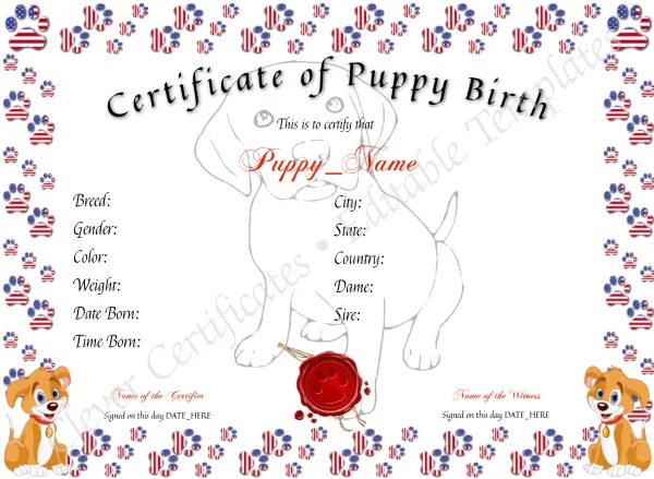 Puppy Birth Certificate