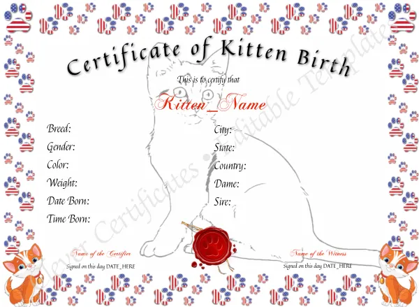 Kitten Birth Certificate
