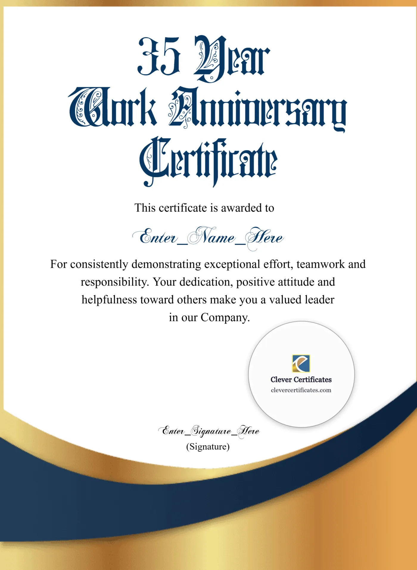 35 Years Of Service Award Certificate Portrait — Certificate Template Preview