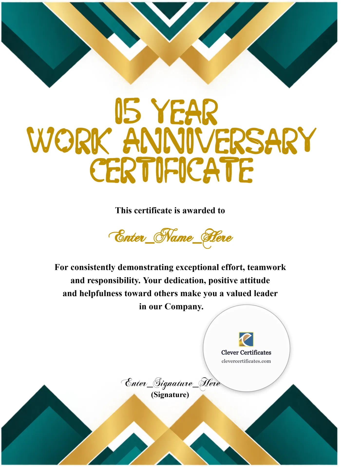 15 Years Of Service Award Certificate Portrait — Certificate Template Preview