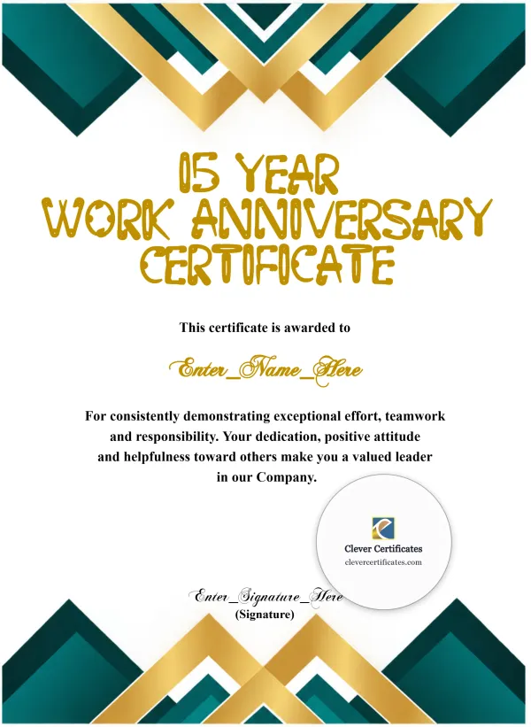 15 Years Of Service Award Certificate Portrait — Certificate Template Preview