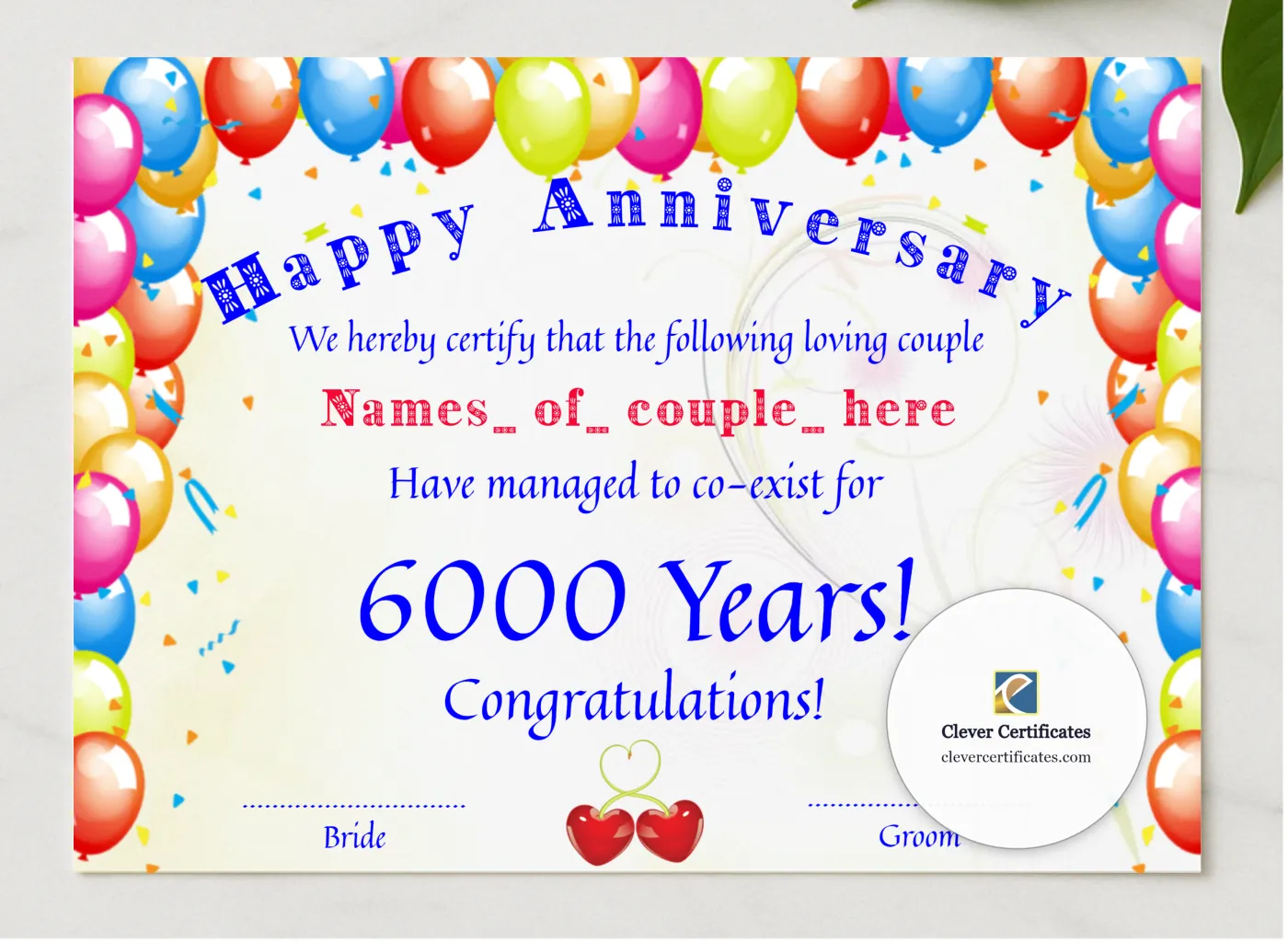 Happy Anniversary presented in a sleek wooden frame, elegantly arranged on a stylish table.