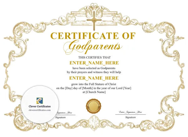 Free Godparents Certificate — Classic Gold Landscape