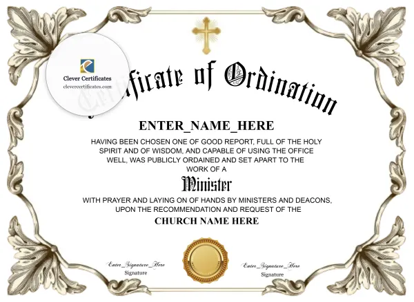 Free Baptist Minister Ordination Certificate — Silver Baroque Landscape
