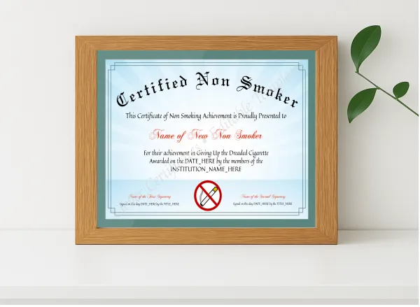 Realistic mockup featuring Certified Non Smoker displayed within a modern frame, set against a minimalistic background.