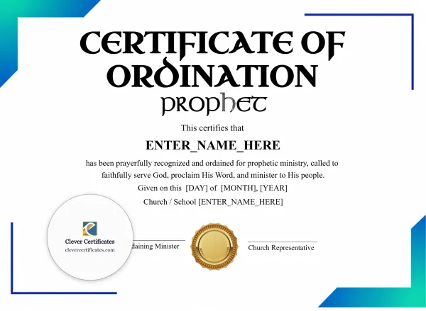 Free Prophet Ordination Certificate — Blue Corners Landscape