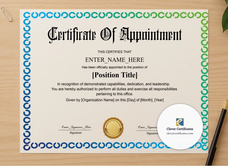 Professional preview of Certificate Of Appointment Classic Gold Landscape certificate on high-quality stationery paper, ideal for showcasing the final look.