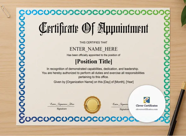 Professional preview of Certificate Of Appointment Classic Gold Landscape certificate on high-quality stationery paper, ideal for showcasing the final look.