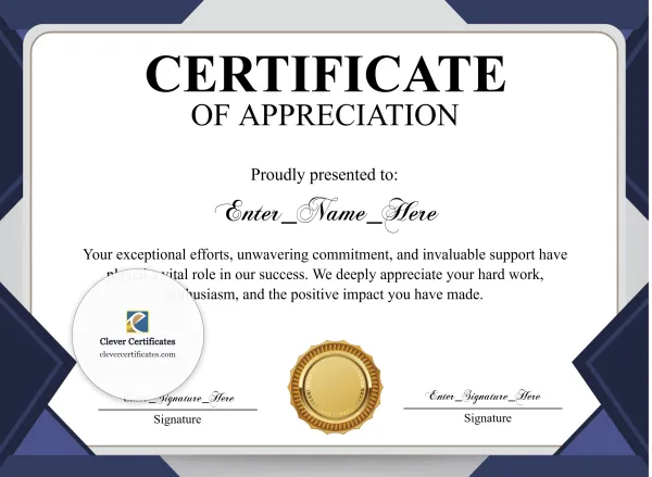 Free Certificate of Appreciation — Navy and Silver Landscape