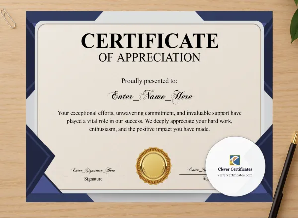 Professional preview of Certificate Of Appreciation Classic Gold Landscape certificate on high-quality stationery paper, ideal for showcasing the final look.