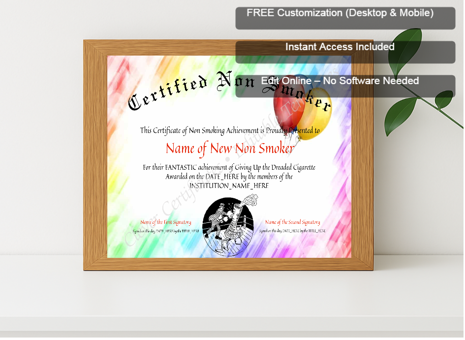 Premium mockup with Free Editor badge stack for Certified Non Smoker 2