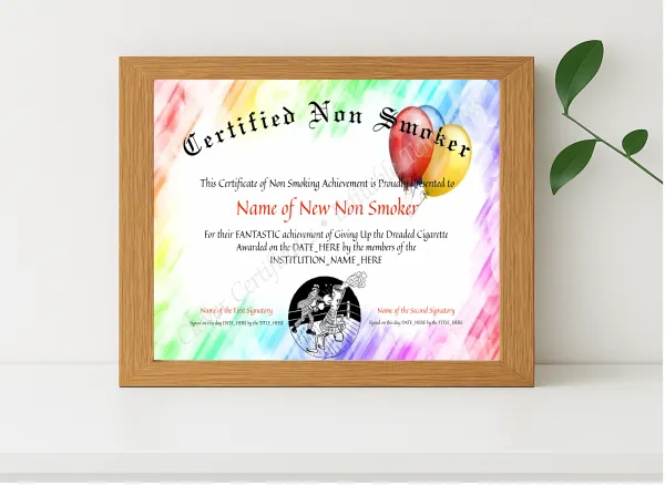 Realistic mockup featuring Certified Non Smoker 2 displayed within a modern frame, set against a minimalistic background.