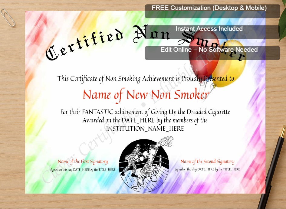 Zoomed preview with Free Editor badge stack for Certified Non Smoker 2