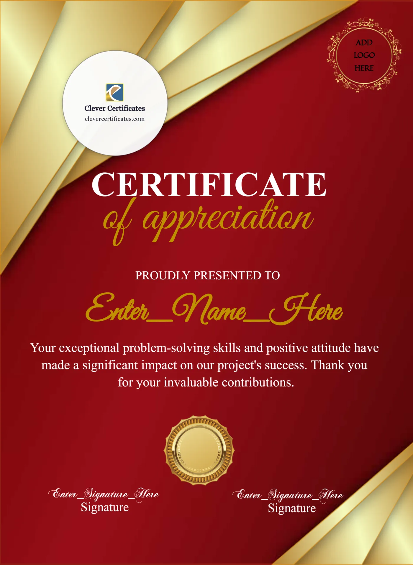 Staff Appreciation Certificate Portrait — Certificate Template Preview