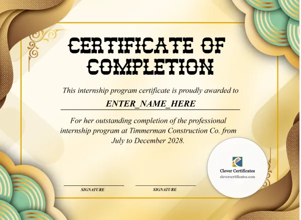 Professional Internship Completion Certificate