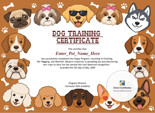Free Dog Training Certificate Template