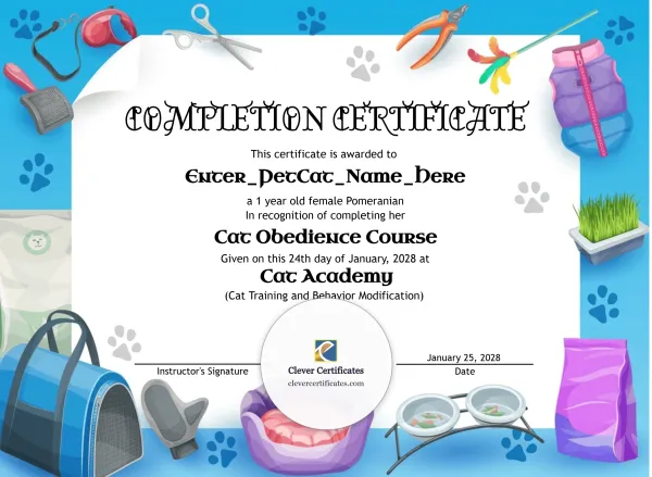 Free Cat Training Certificate Template