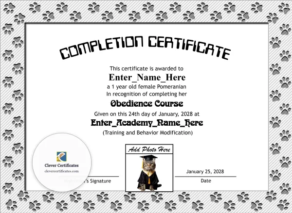 Free Paw-some Achiever Certificate Template