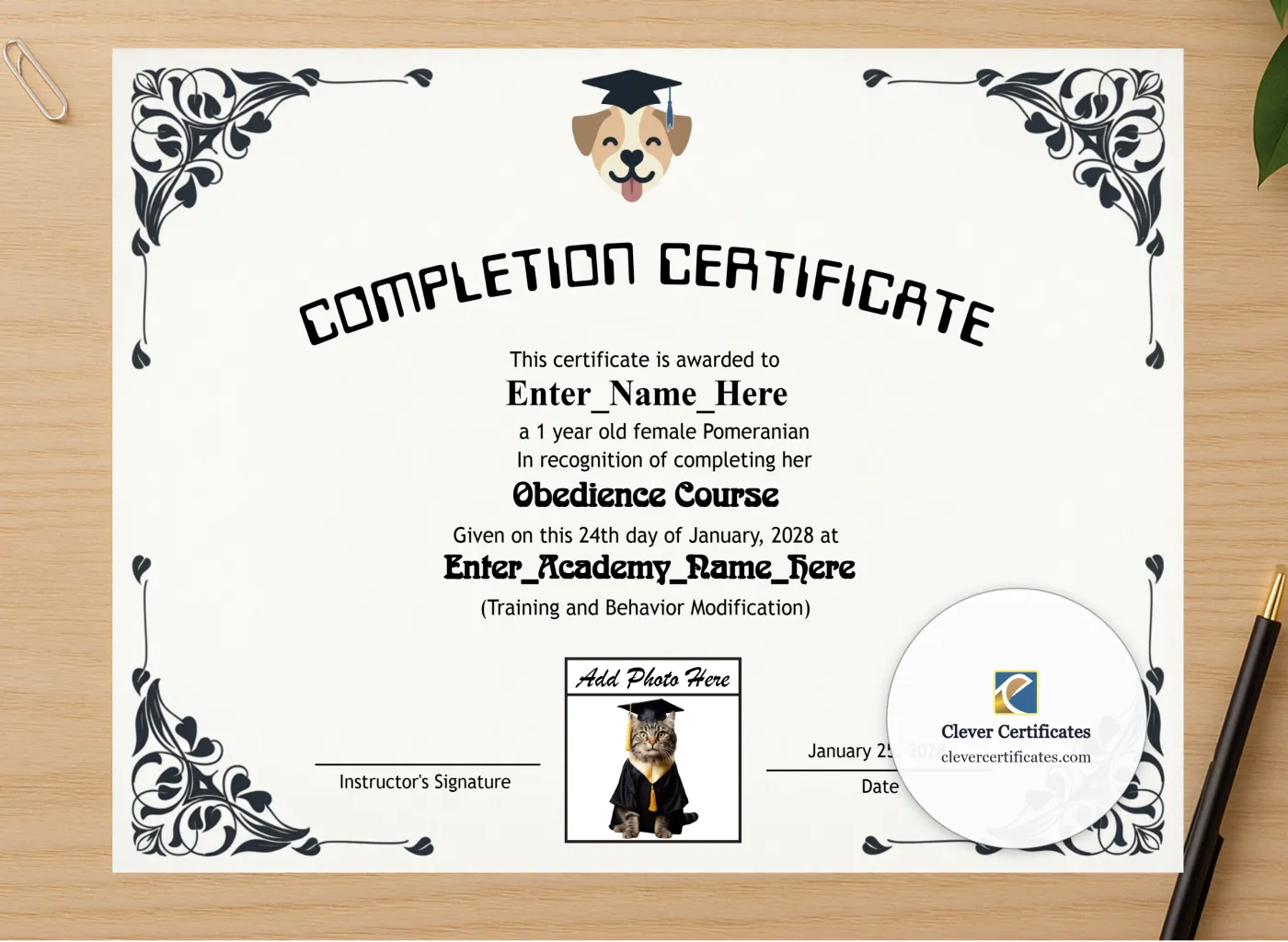 Professional preview of Top Dog Achiever Certificate certificate on high-quality stationery paper, ideal for showcasing the final look.