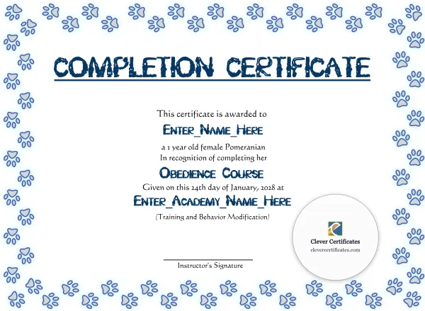 Free Honorary Dog Achiever Certificate Template