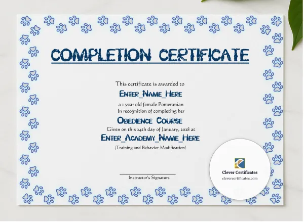 Honorary Dog Achiever Certificate presented in a sleek wooden frame, elegantly arranged on a stylish table.