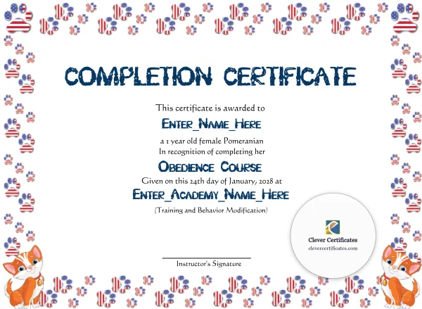 Free Honorary Cat Achiever Certificate Template