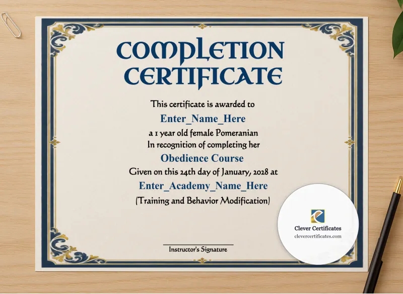 Professional preview of Treats Champion Certificate certificate on high-quality stationery paper, ideal for showcasing the final look.