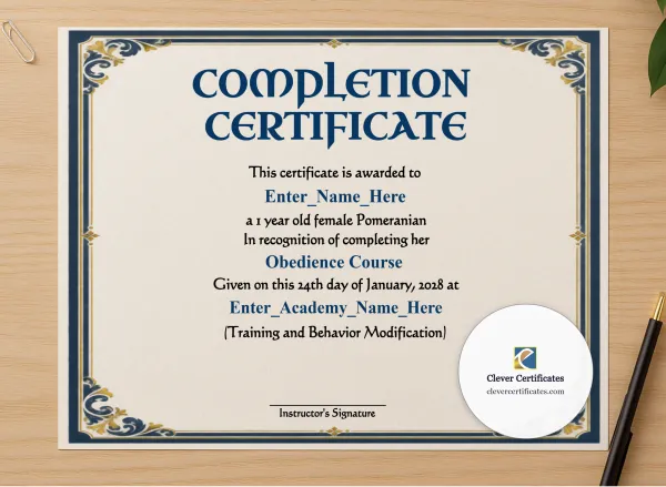Professional preview of Treats Champion Certificate certificate on high-quality stationery paper, ideal for showcasing the final look.