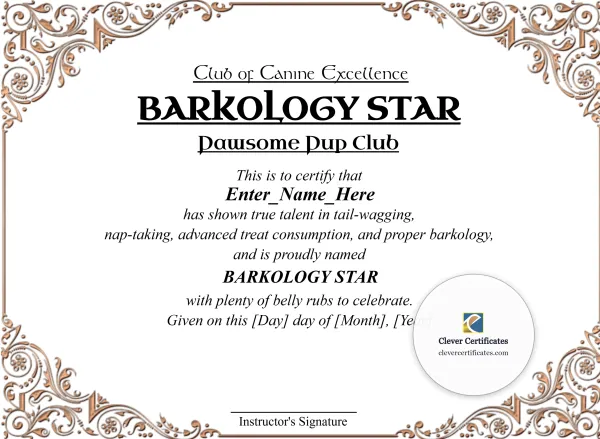 Free Barkology Star Certificate Template
