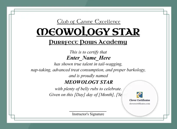 Free Meowology Star Certificate Template